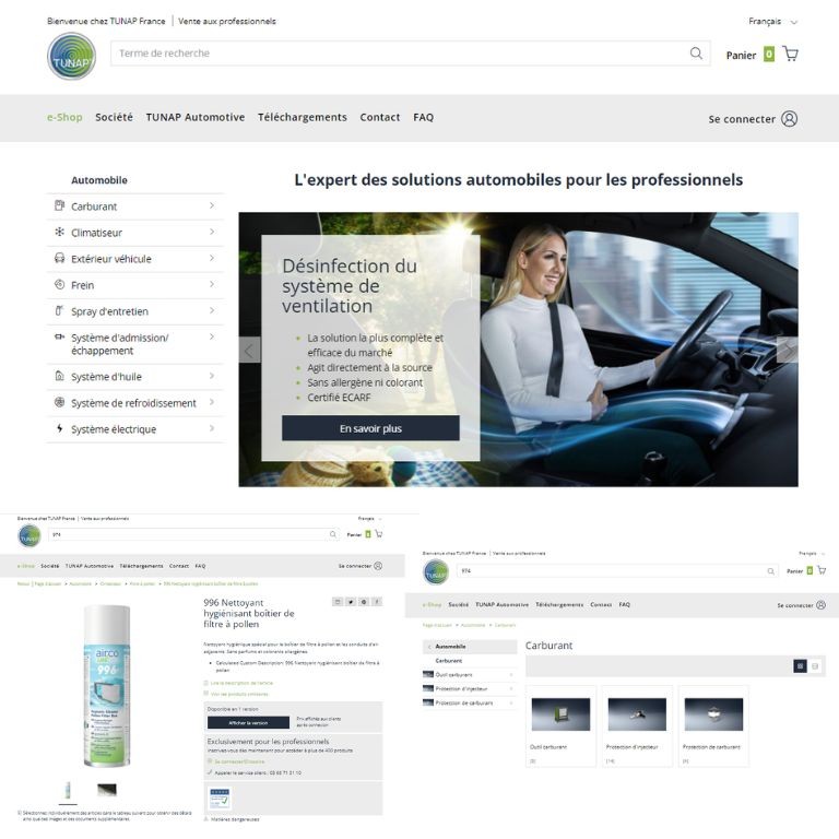 Ensemble de captures d'écrans de l'e-shop TUNAP