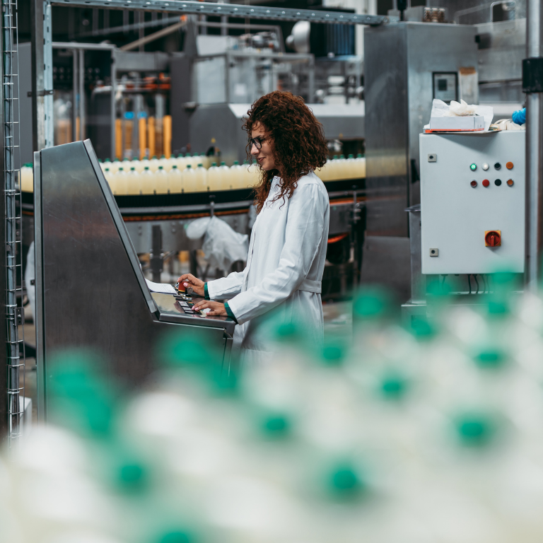 Production line in a bottling plant